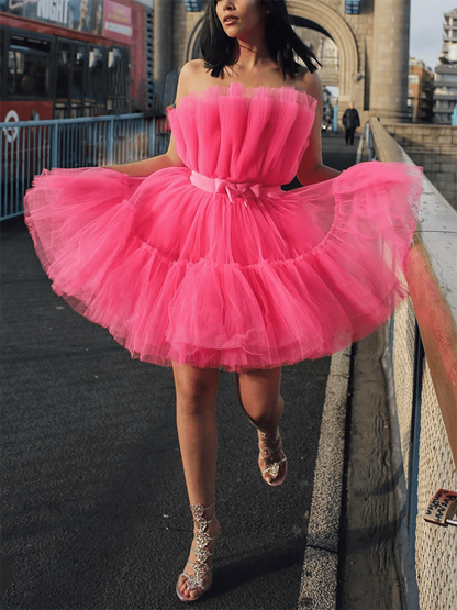 Women's Bow Decor Layered Tulle Cocktail Dress