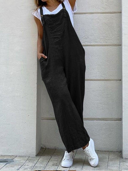 Women's Casual Pure Color Wide Leg Overalls