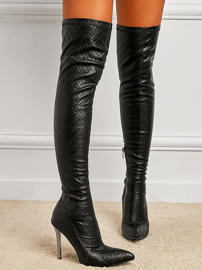 Embossed Heel Over The Knee Boots