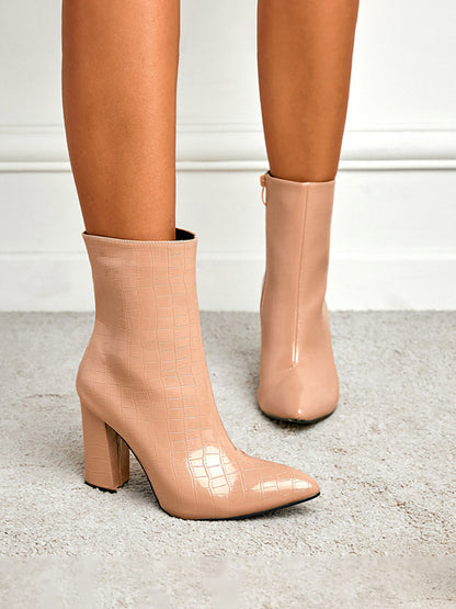 Embossed Chunky Heel Boots