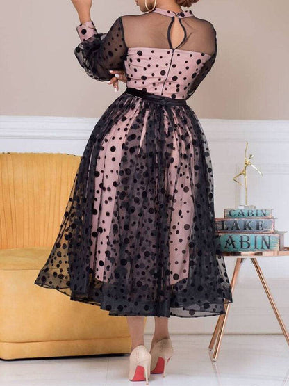 Women's Polka Dot Mesh Patchwork Dress