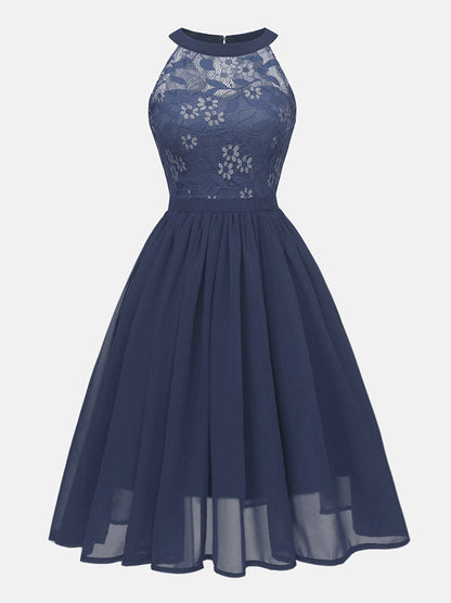 Women's Lace Chiffon Sleeveless Midi Dress
