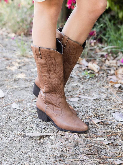 Vintage PU Leather Cowboy Boots