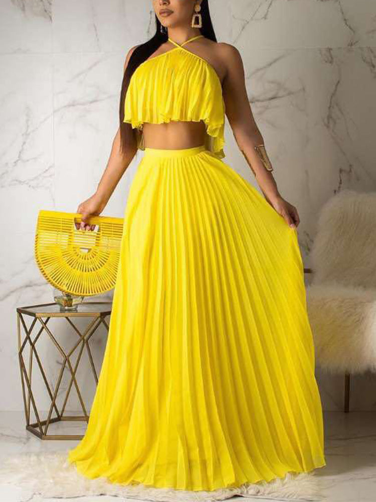 Chiffon Pleated Skirt Set