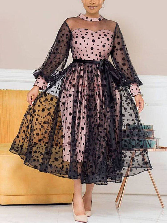 Women's Polka Dot Mesh Patchwork Dress