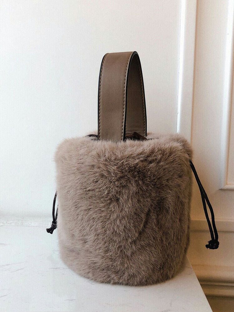 Women's Fluffy Drawstring Bucket Bag