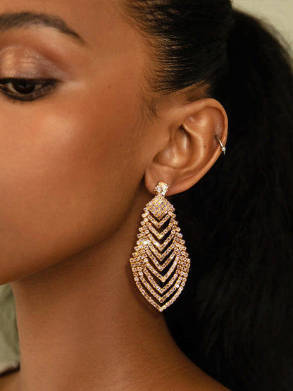 Women's Rhinestone Leaf Hollow Out Earrings