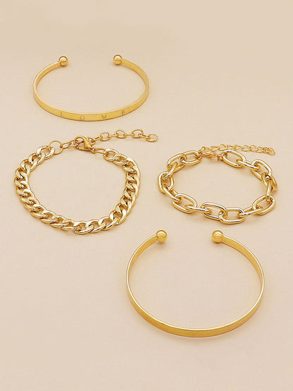 Women's Love Gold 4 Pieces Bracelet Set