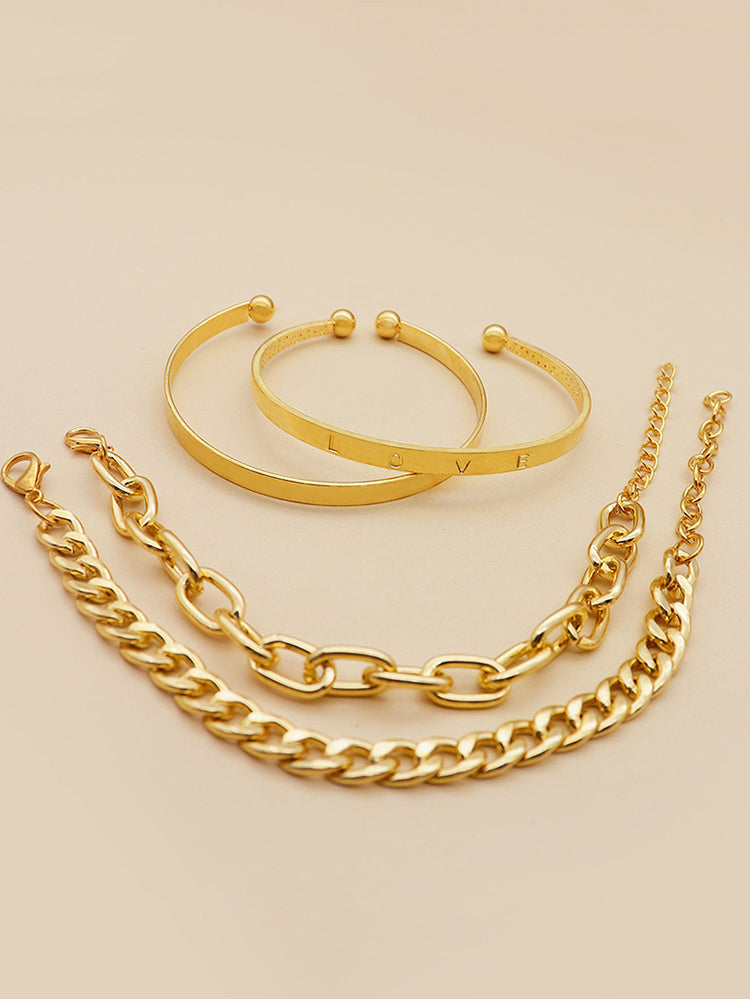 Women's Love Gold 4 Pieces Bracelet Set