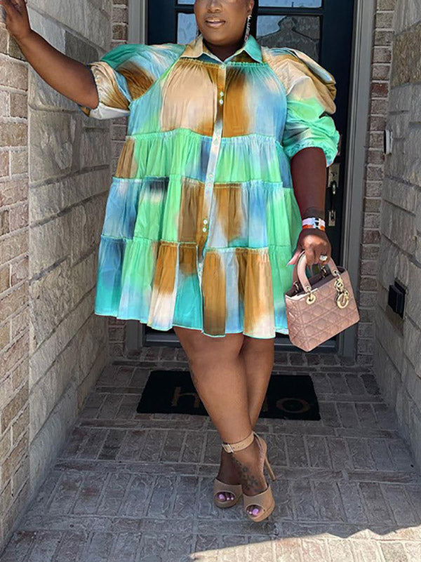 Tie Dye Ruffled Shirt Dress