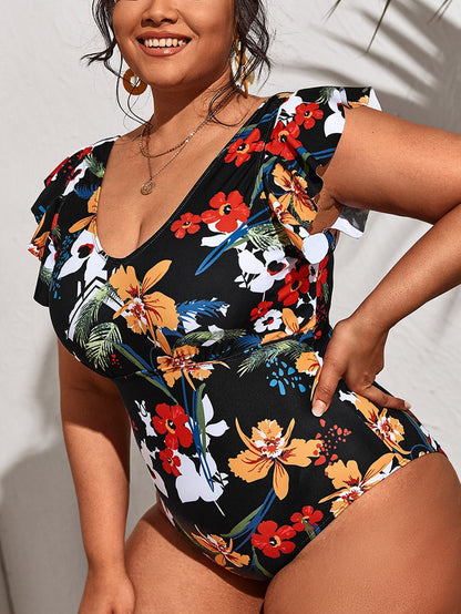 Floral Ruffle One Piece Swimsuit