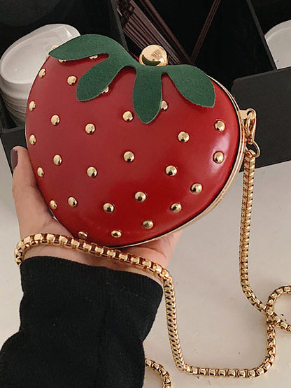 Women's Strawberry Shape Rivet Crossbody Bag