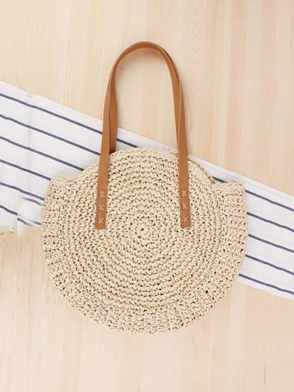 Women's Vintage Round Straw Beach Bag