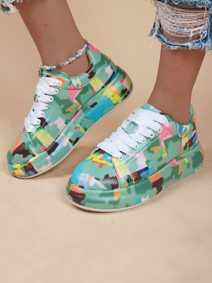 Colorful Printed Lace-up Sneakers