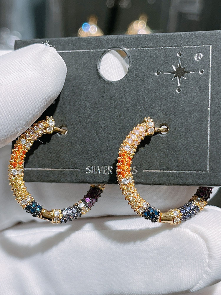 Women's Rainbow Zircon Hoop Earrings