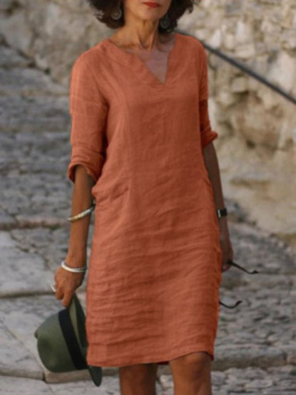 Casual Cotton And Linen Solid Color Dress