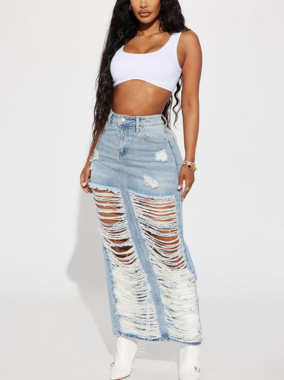 Ripped Denim Skirt