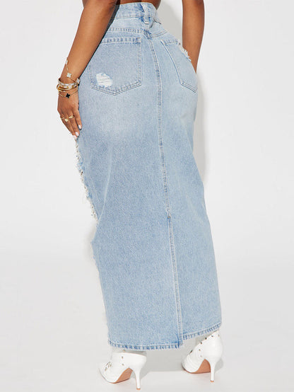 Ripped Denim Skirt