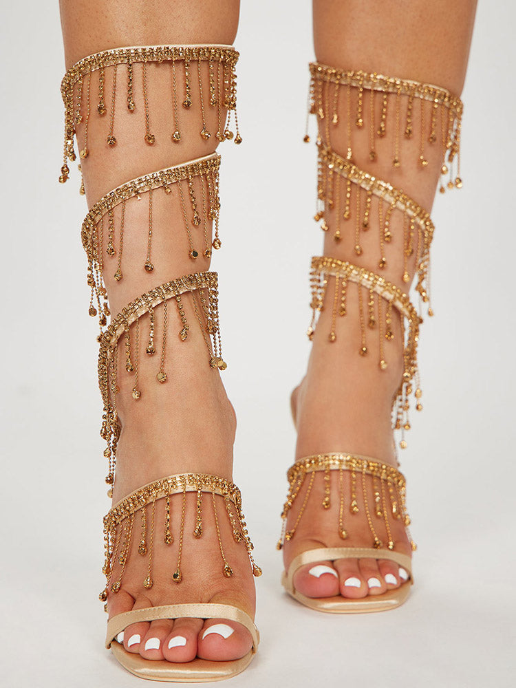 Women's Embellished Fringe Wrap Heels