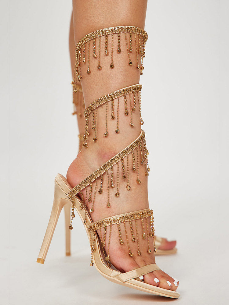 Women's Embellished Fringe Wrap Heels