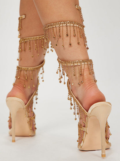 Women's Embellished Fringe Wrap Heels