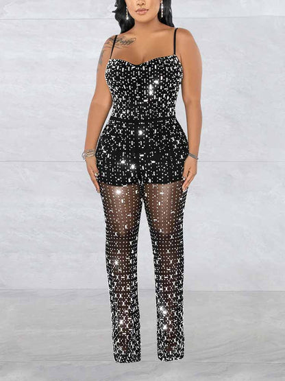 Women's Rhinestone Mesh Jumpsuit