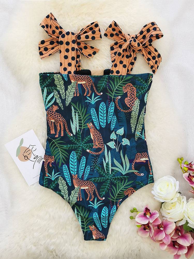Tie Printed One Piece Swimsuit