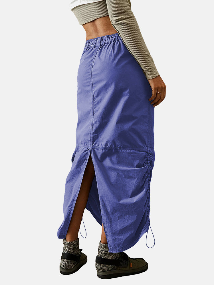 Drawstring Back Split Cargo Skirt