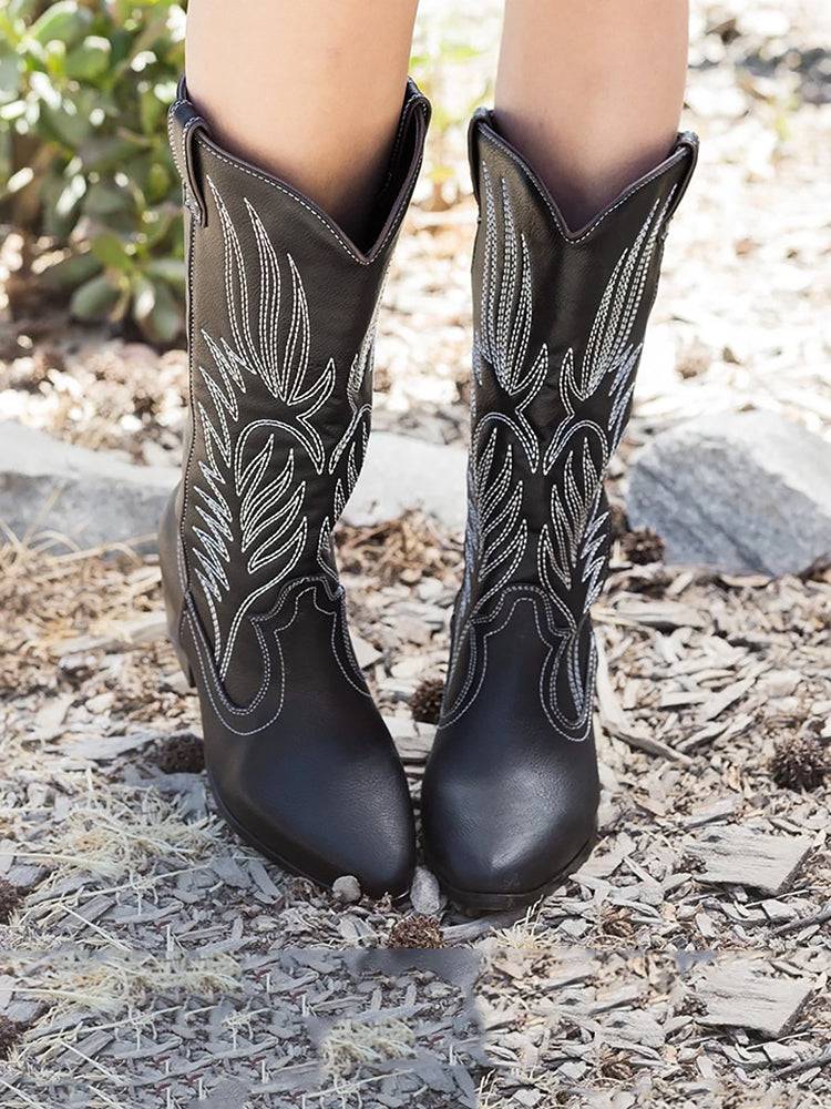 Vintage PU Leather Cowboy Boots