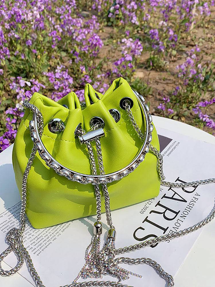 Women's Rhinestone Decor Drawstring Bucket Bag