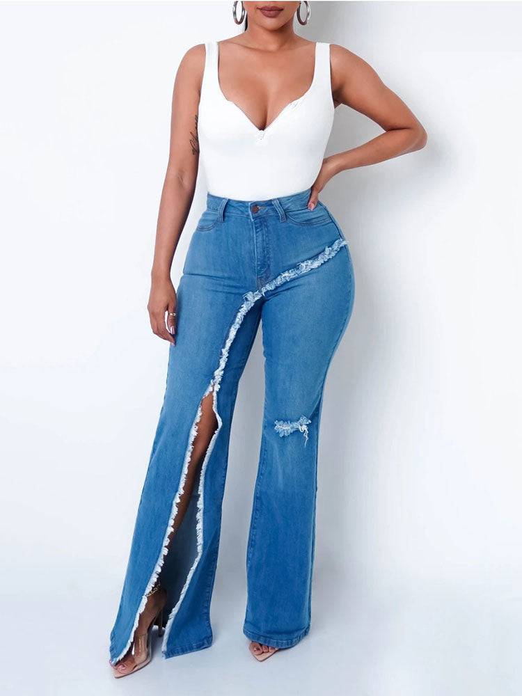 Stretchy Ripped Flared Jeans