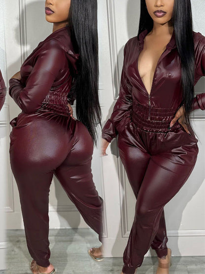 Faux Leather Zipper Set