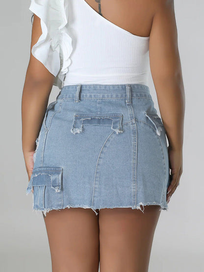 Denim Pockets Slit Skirt