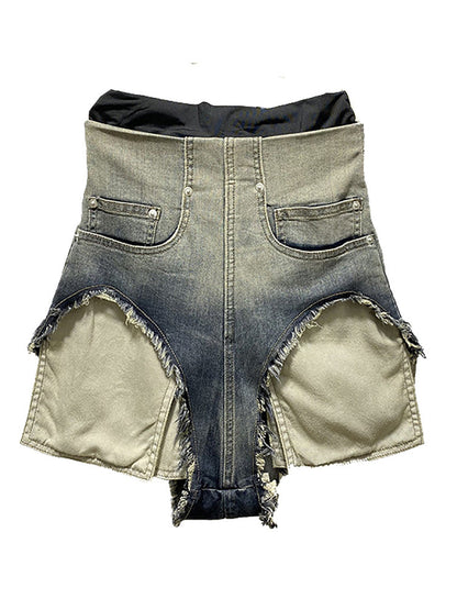 Raw Edge Pocket Denim Shorts