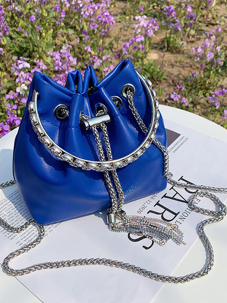 Women's Rhinestone Decor Drawstring Bucket Bag