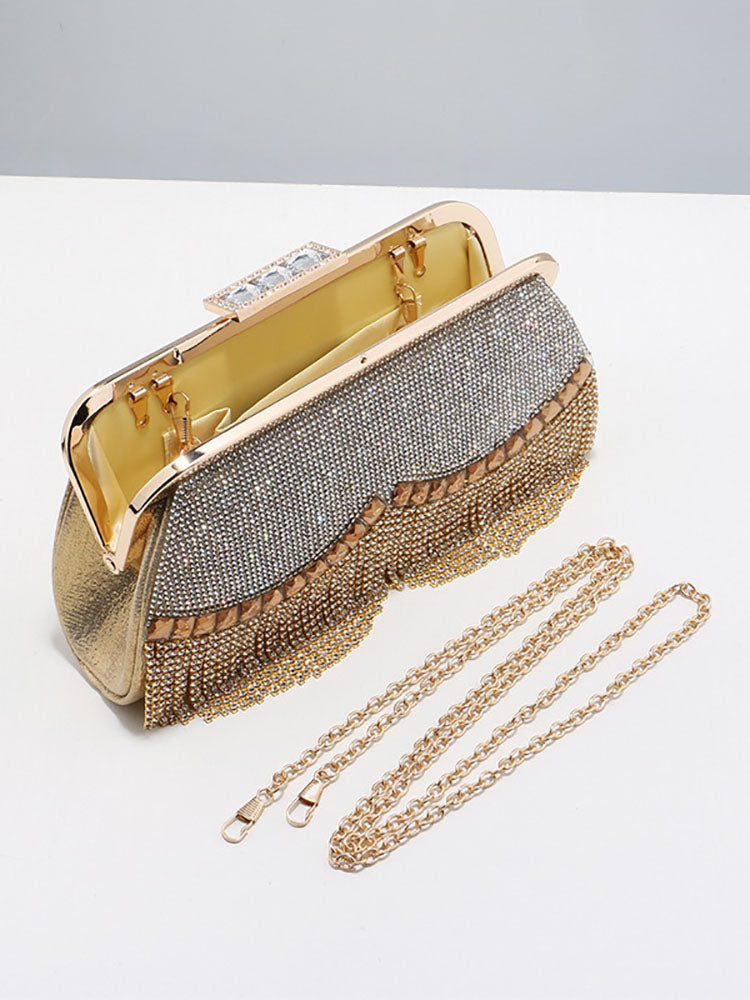 Women's Rhinestone Studded Tassel Clutches