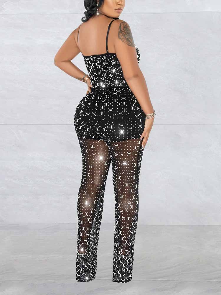 Women's Rhinestone Mesh Jumpsuit