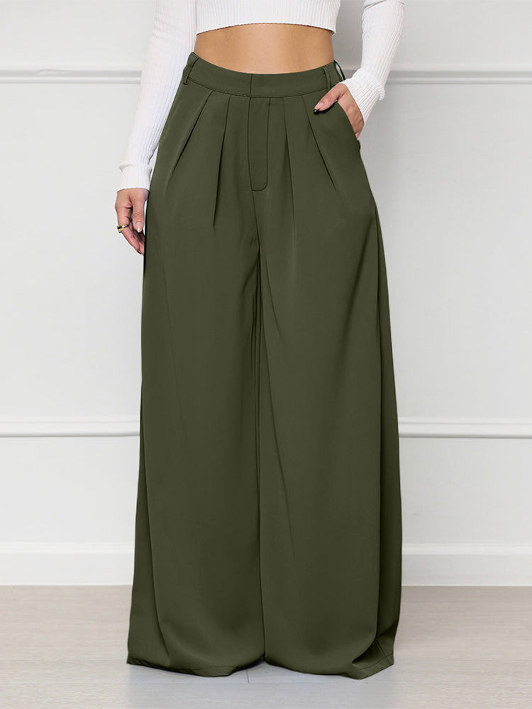 High Waist Pocket Wide Pants