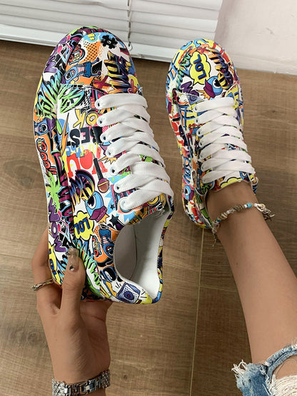 Colorful Printed Lace-up Sneakers