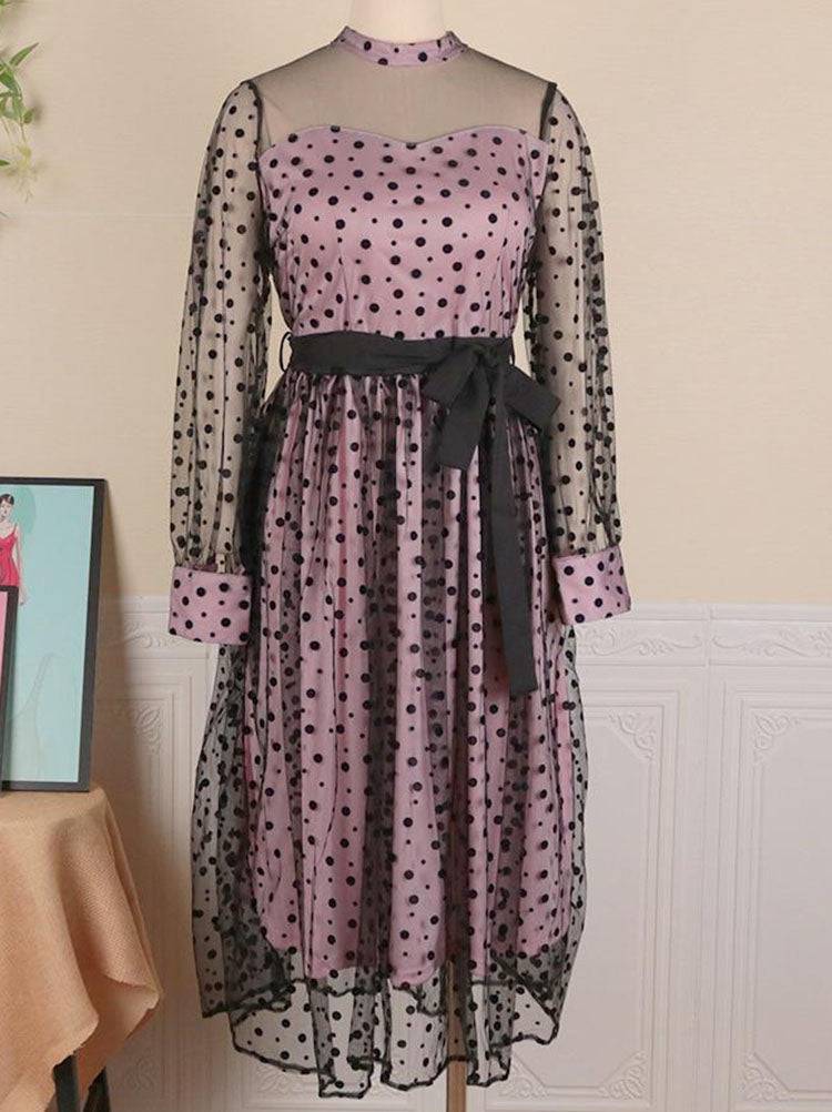 Women's Polka Dot Mesh Patchwork Dress