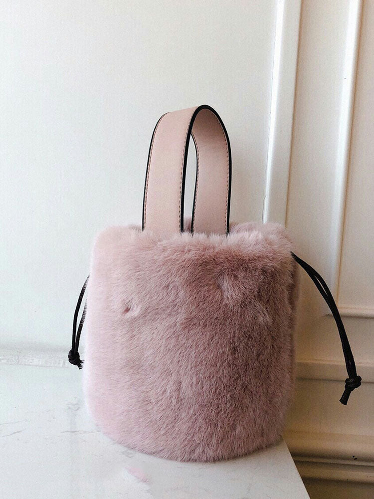 Women's Fluffy Drawstring Bucket Bag