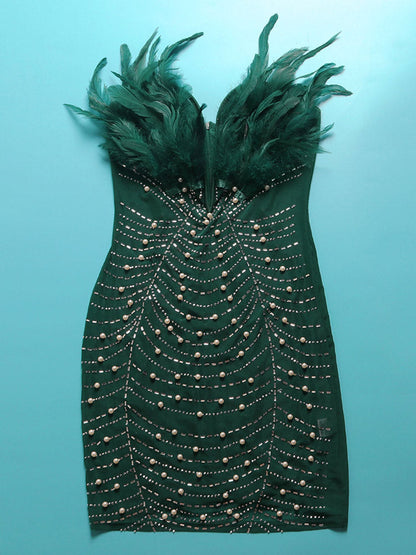 Women's Feather Rhinestone Minidress