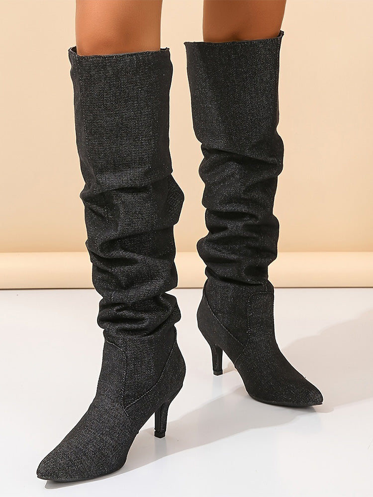 Point Toe Denim Boots