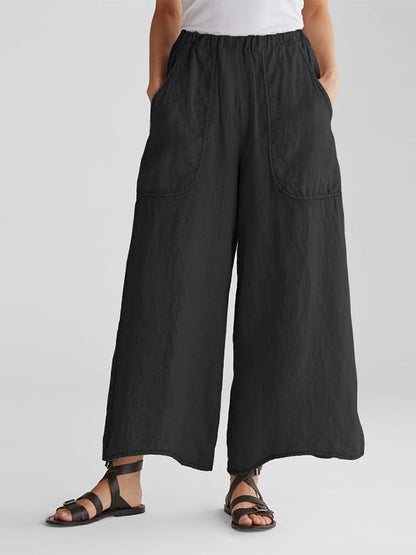 Women's Cotton-Linen big pocket loose fit daily casual Pants