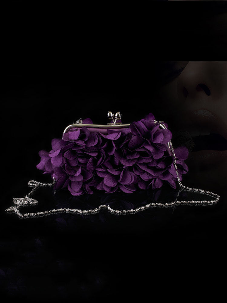 Women's Floral Decor Kiss Lock Clutch