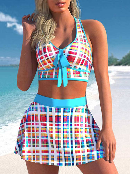 Printed Skirt Swimsuit