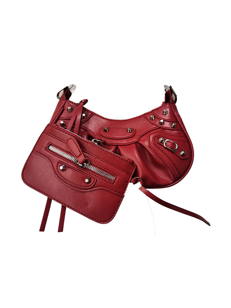 Women's Leather Studs Shoulder Bag