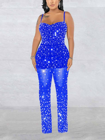 Women's Rhinestone Mesh Jumpsuit