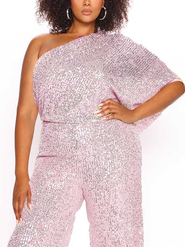 Women's One Shoulder Sequin Jumpsuit