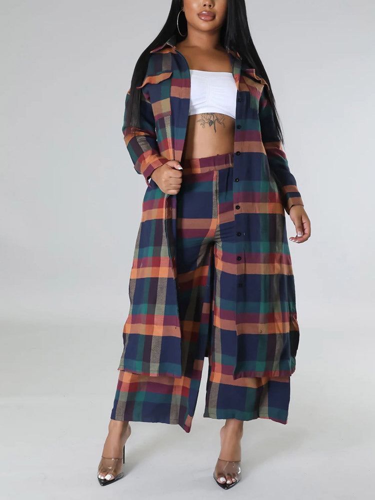 Plaid Cardigan & Pants Set